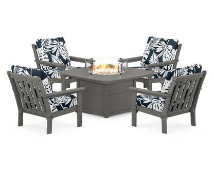 POLYWOOD Vineyard 5-Piece Conversation Set with Fire Pit Table