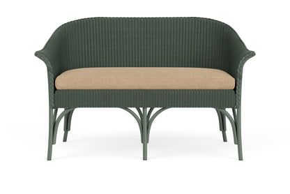Lloyd Flanders All Seasons Settee in Spruce with Hayden Sand fabric