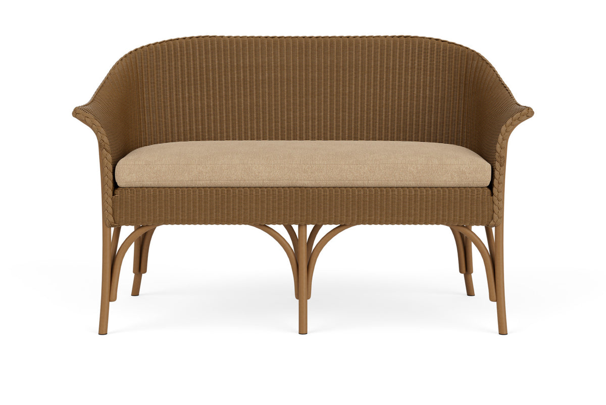 Lloyd Flanders All Seasons Settee in Hickory with Hayden Sand fabric