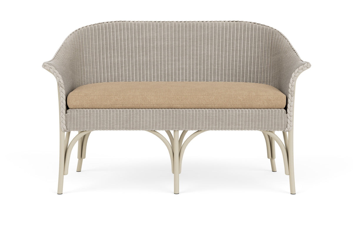Lloyd Flanders All Seasons Settee in Linen with Hayden Sand fabric
