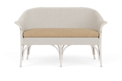 Lloyd Flanders All Seasons Settee in Antique White with Hayden Sand fabric