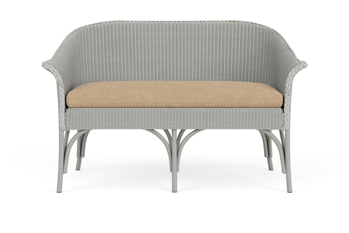 Lloyd Flanders All Seasons Settee in Platinum with Hayden Sand fabric