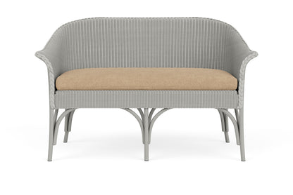 Lloyd Flanders All Seasons Settee in Platinum with Hayden Sand fabric