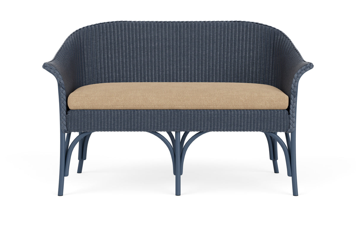 Lloyd Flanders All Seasons Settee in Denim Blue with Hayden Sand fabric