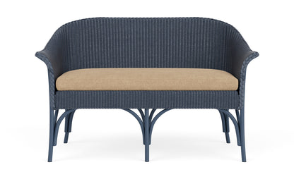 Lloyd Flanders All Seasons Settee in Denim Blue with Hayden Sand fabric