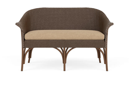 Lloyd Flanders All Seasons Settee in Bark with Hayden Sand fabric