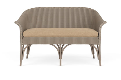 Lloyd Flanders All Seasons Settee in French Beige with Hayden Sand fabric
