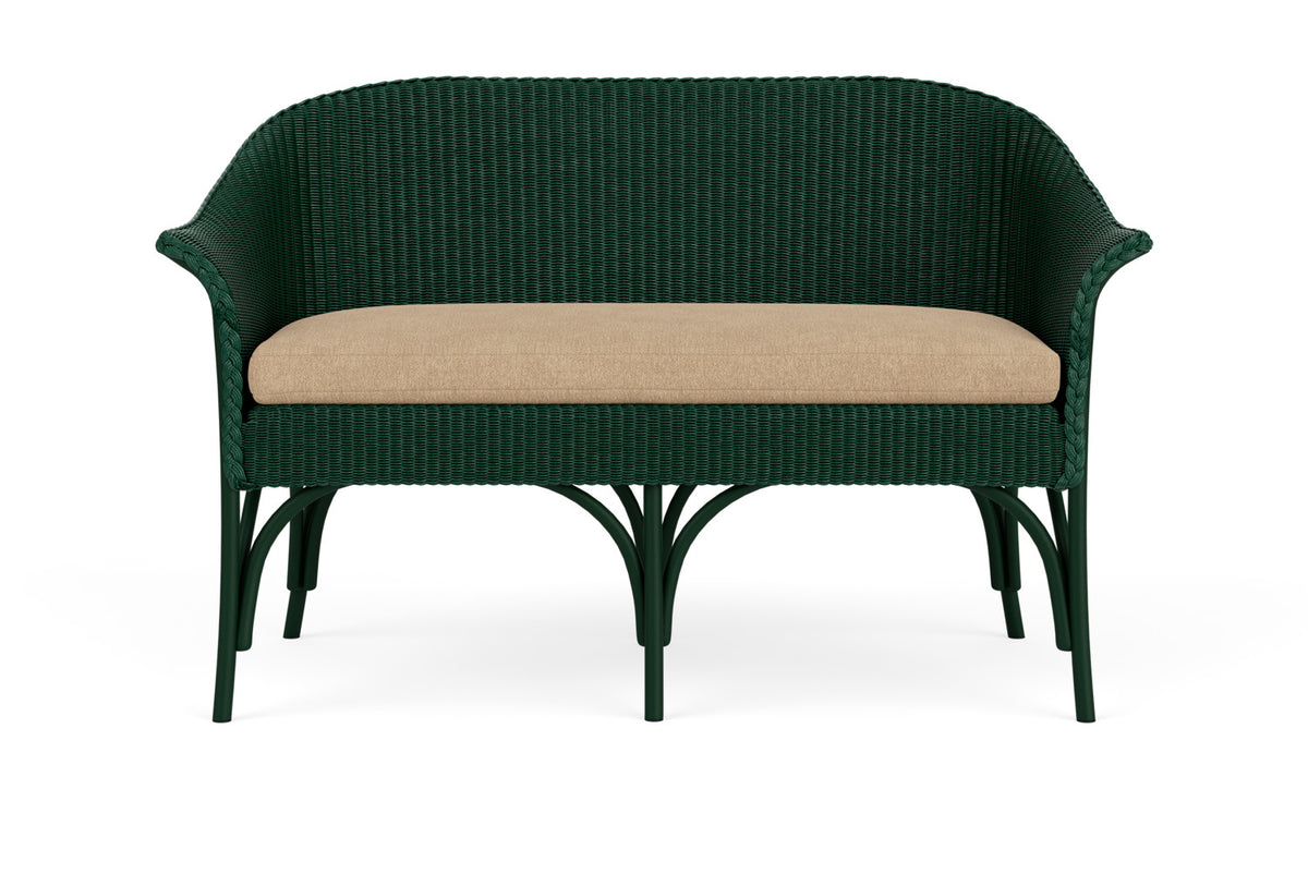 Lloyd Flanders All Seasons Settee in Woodland with Hayden Sand fabric