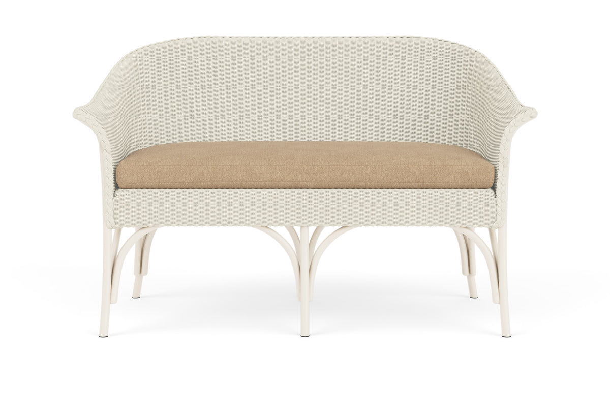 Lloyd Flanders All Seasons Settee in Ivory with Hayden Sand fabric