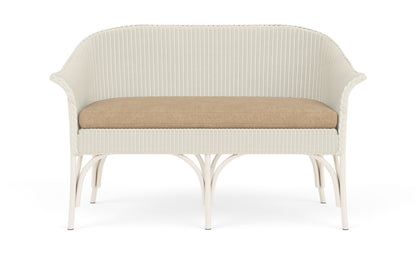 Lloyd Flanders All Seasons Settee in Ivory with Hayden Sand fabric