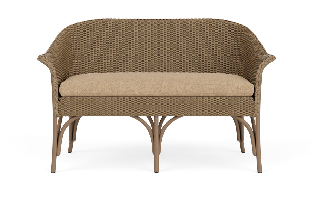 Lloyd Flanders All Seasons Settee in Fawn with Hayden Sand fabric