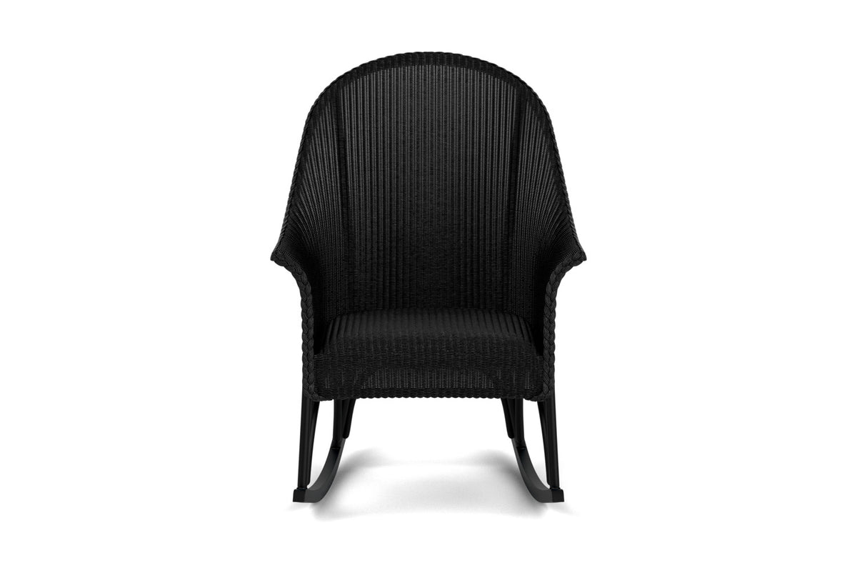 Lloyd Flanders All Seasons High Back Porch Rocker with Padded Seat in Ebony