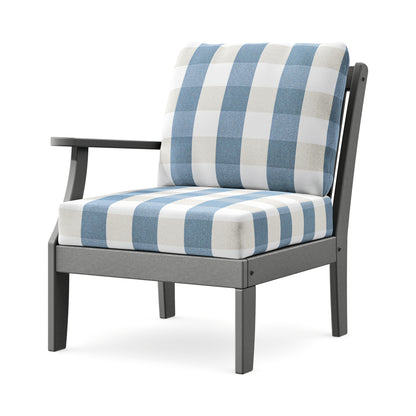POLYWOOD Braxton Modular Left Arm Chair in Slate Grey / Buffalo Plaid Sky Blue