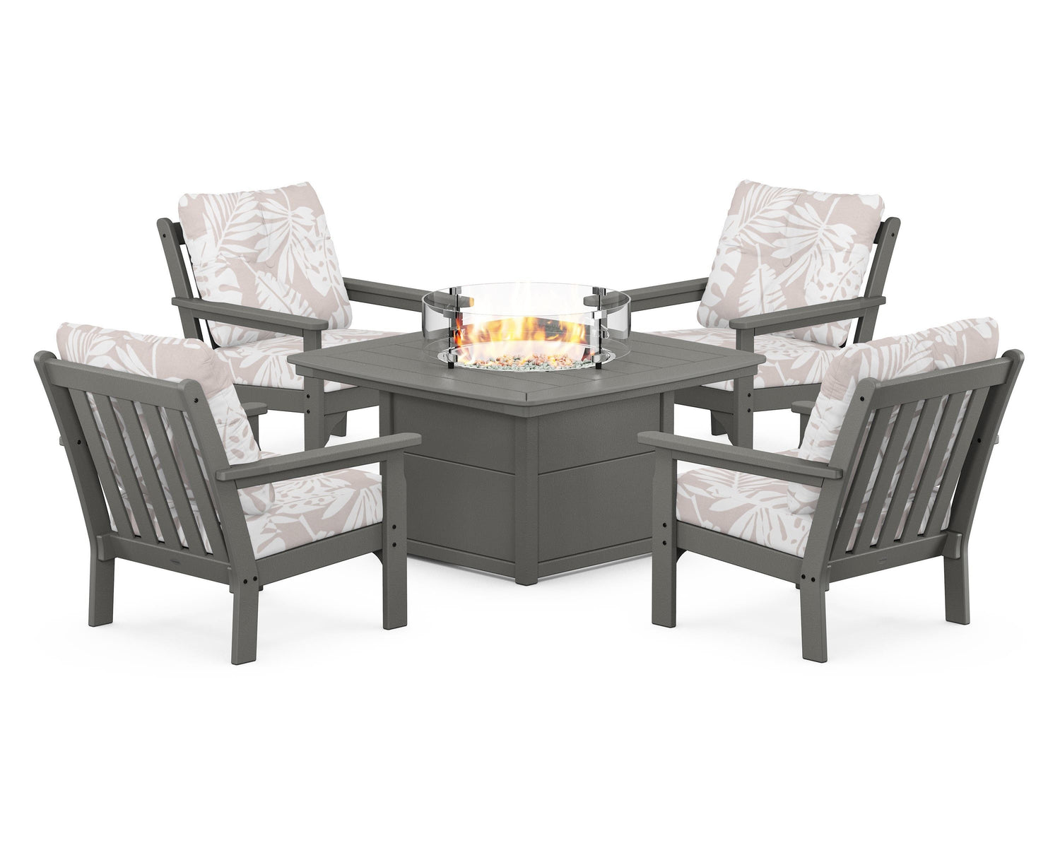 POLYWOOD Vineyard 5-Piece Conversation Set with Fire Pit Table