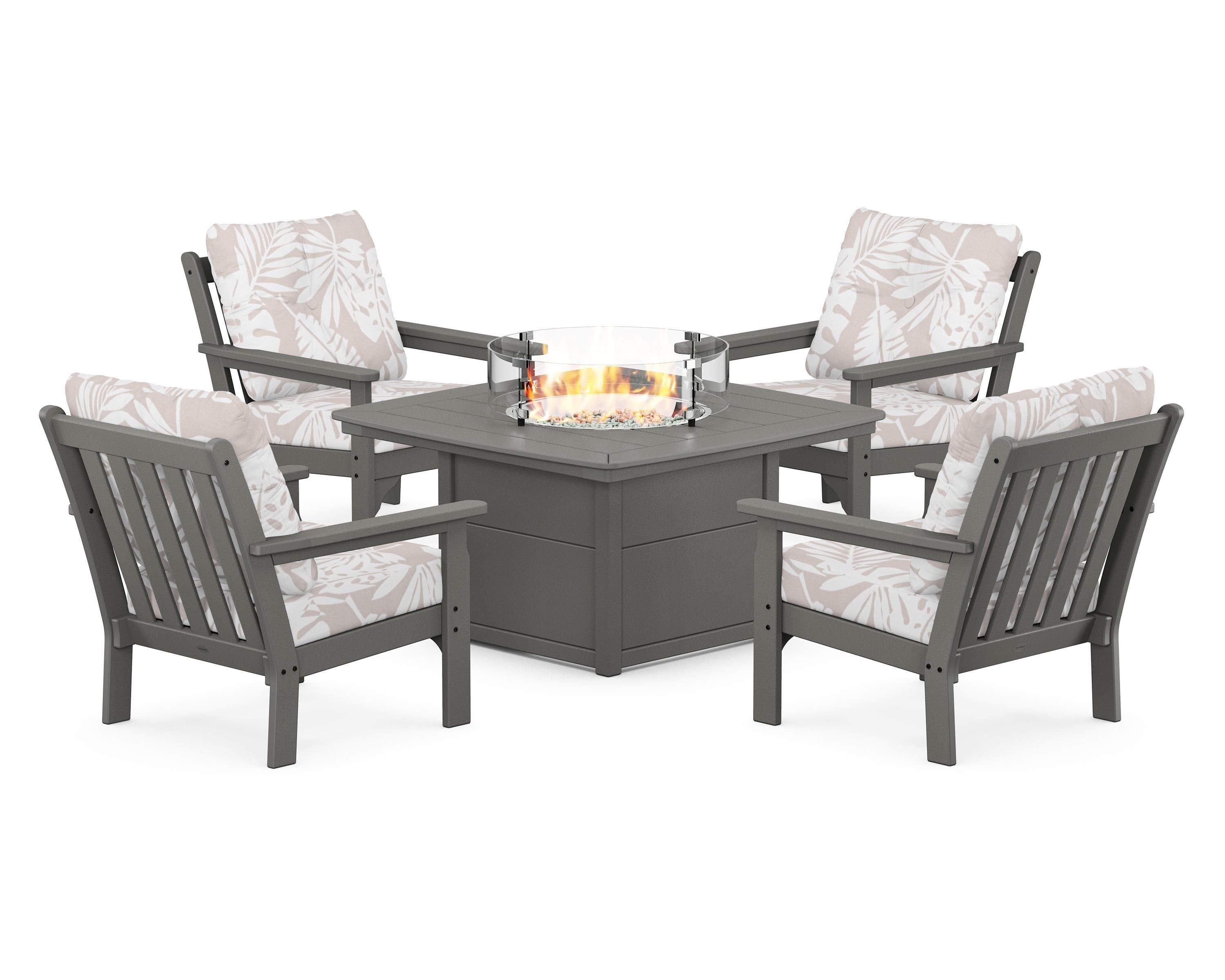 POLYWOOD Vineyard 5-Piece Conversation Set with Fire Pit Table