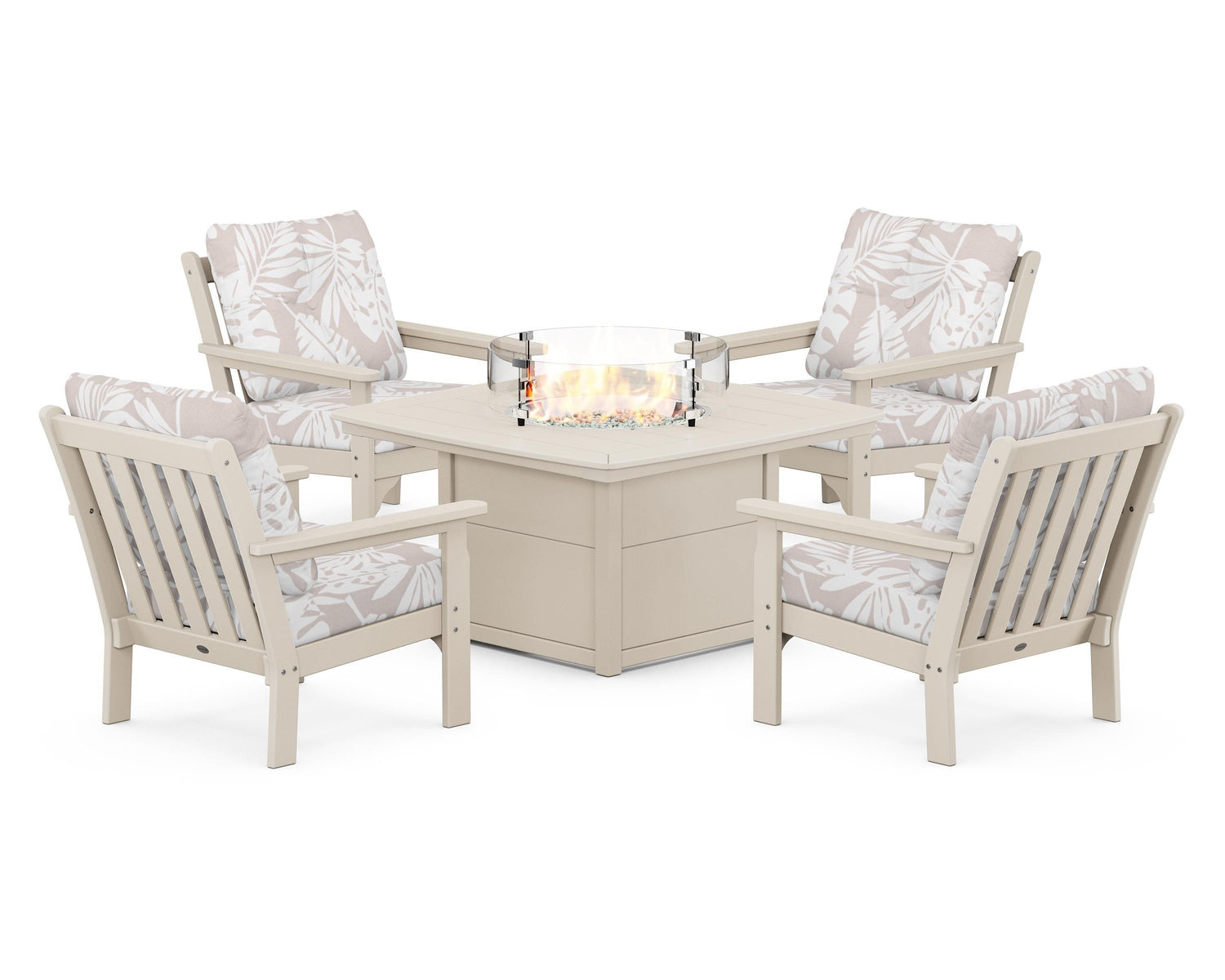 POLYWOOD Vineyard 5-Piece Conversation Set with Fire Pit Table