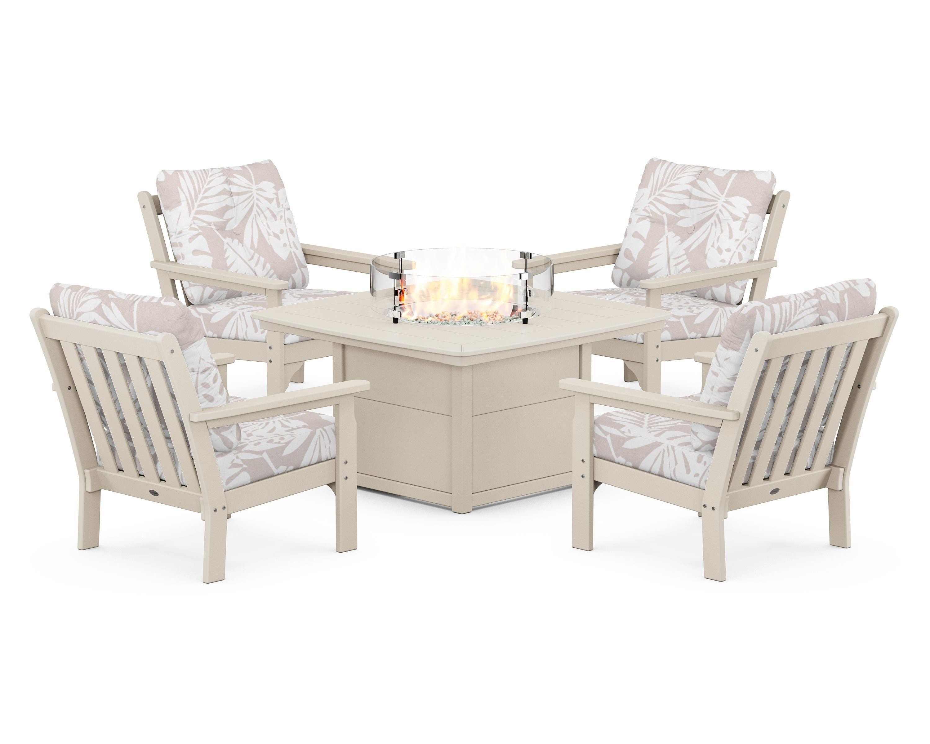 POLYWOOD Vineyard 5-Piece Conversation Set with Fire Pit Table