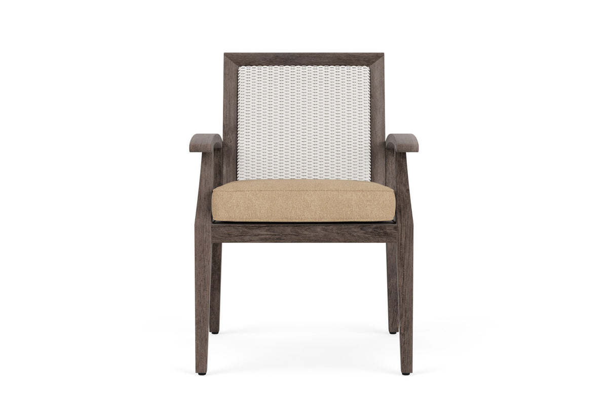 Lloyd Flanders Frontier Dining Set in White with Hayden Sand fabric