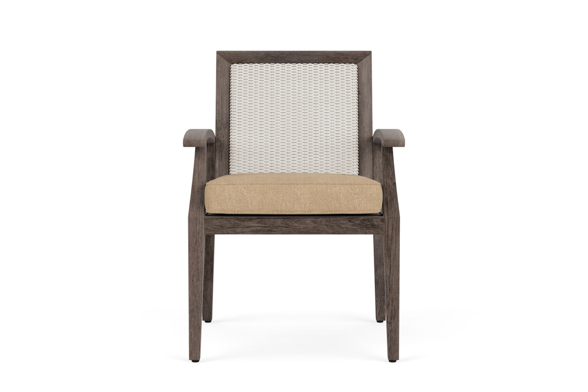 Lloyd Flanders Frontier Dining Set in Antique White with Hayden Sand fabric
