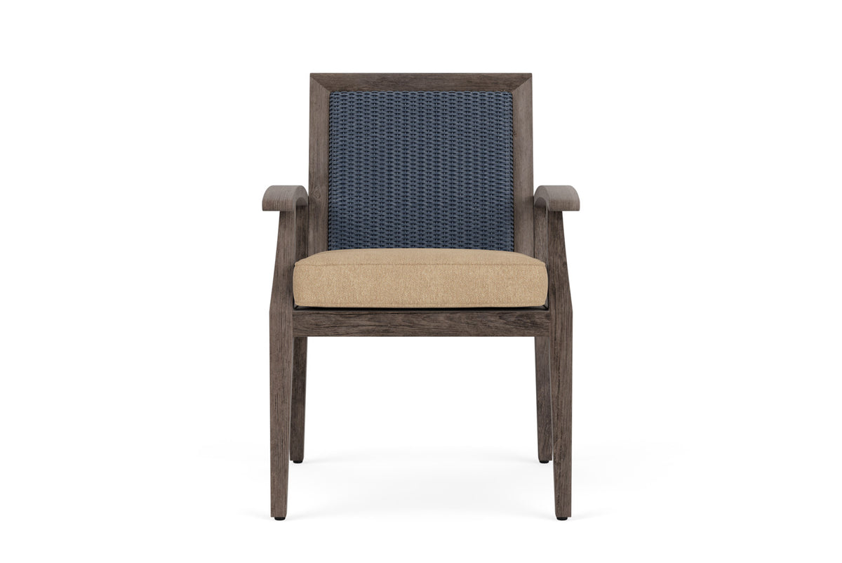 Lloyd Flanders Frontier Dining Armchair in Denim Blue with Hayden Sand fabric