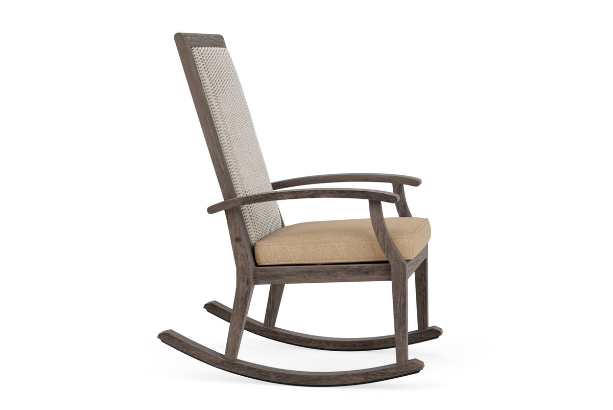 Lloyd Flanders Frontier High Back Porch Rocker in Linen with Hayden Sand fabric, view 4