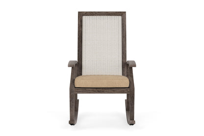 Lloyd Flanders Frontier High Back Porch Rocker in Antique White with Hayden Sand fabric