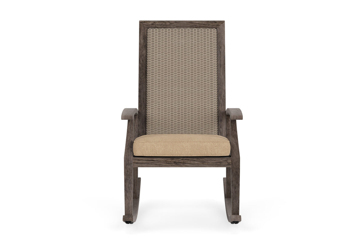 Lloyd Flanders Frontier High Back Porch Rocker in French Beige with Hayden Sand fabric