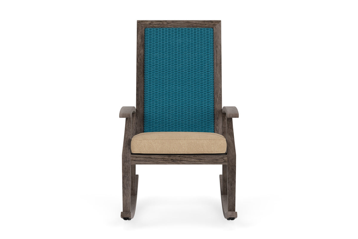 Lloyd Flanders Frontier High Back Porch Rocker in Peacock with Hayden Sand fabric