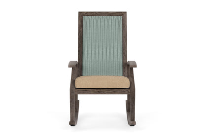 Lloyd Flanders Frontier High Back Porch Rocker in Sea Glass with Hayden Sand fabric
