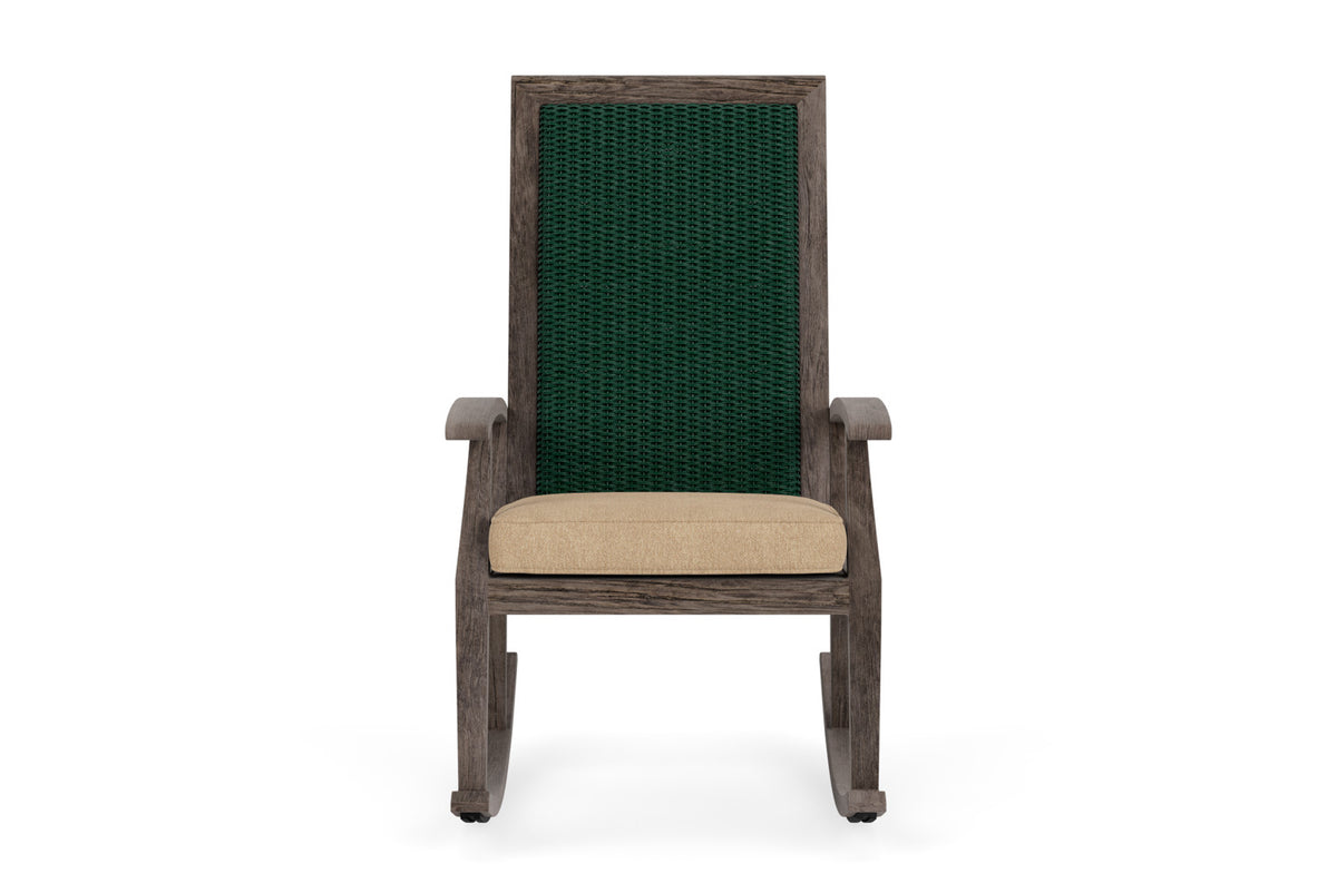 Lloyd Flanders Frontier High Back Porch Rocker in Woodland with Hayden Sand fabric