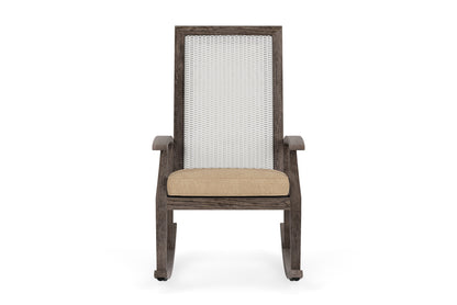 Lloyd Flanders Frontier High Back Porch Rocker in Matte White with Hayden Sand fabric