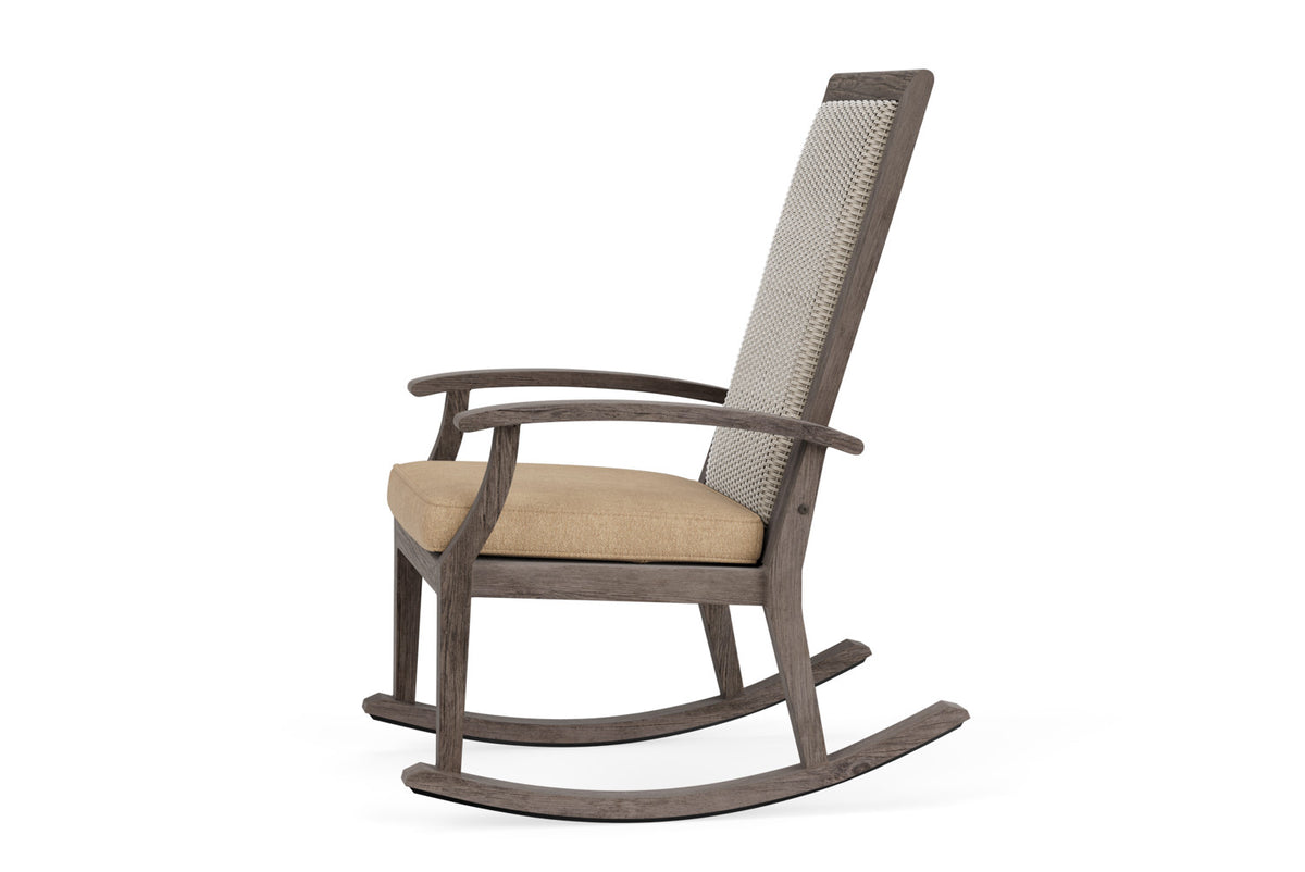 Lloyd Flanders Frontier High Back Porch Rocker in Linen with Hayden Sand fabric, view 9