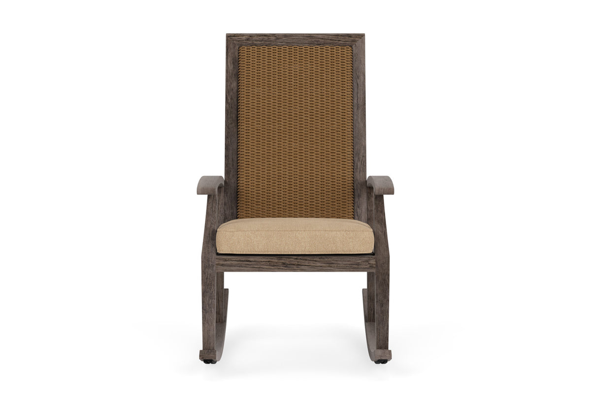 Lloyd Flanders Frontier High Back Porch Rocker in Hickory with Hayden Sand fabric