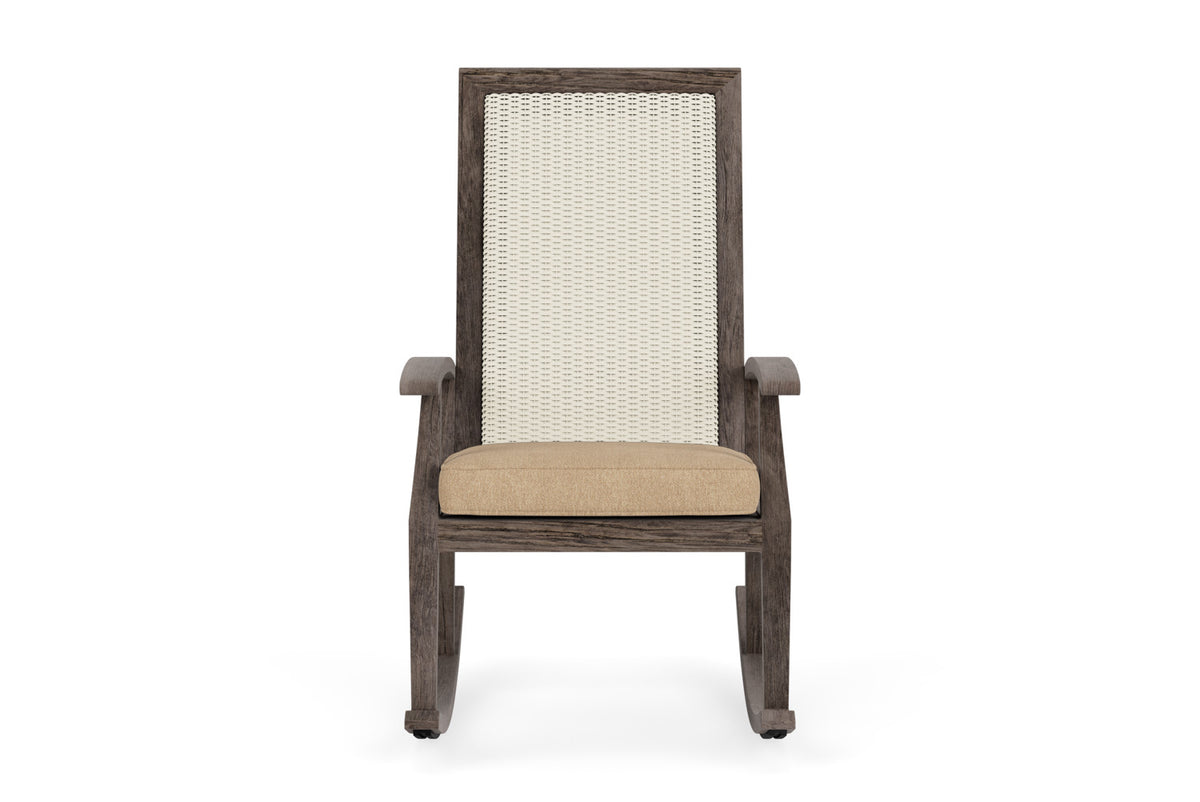 Lloyd Flanders Frontier High Back Porch Rocker in Ivory with Hayden Sand fabric