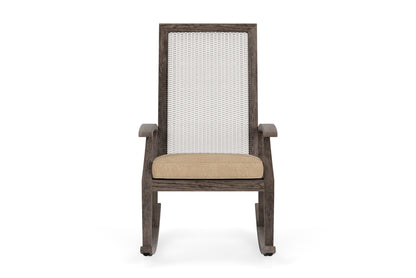Lloyd Flanders Frontier High Back Porch Rocker in White with Hayden Sand fabric