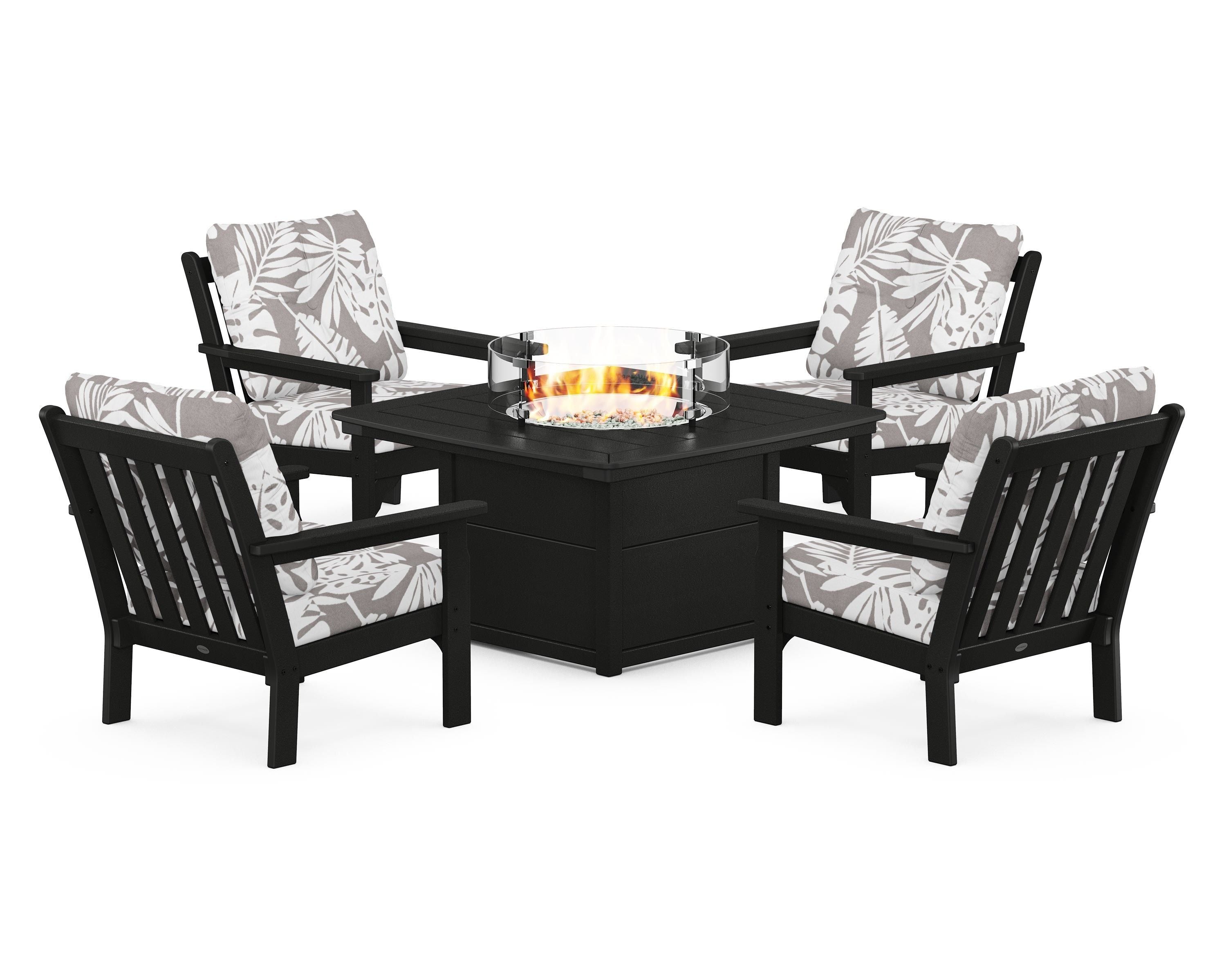 POLYWOOD Vineyard 5-Piece Conversation Set with Fire Pit Table
