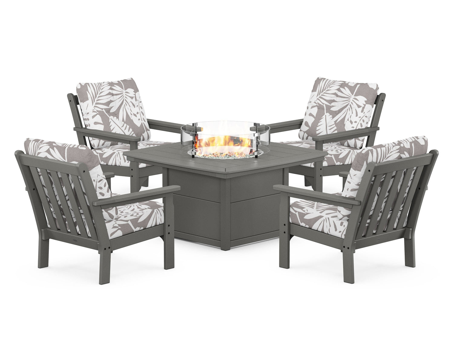 POLYWOOD Vineyard 5-Piece Conversation Set with Fire Pit Table