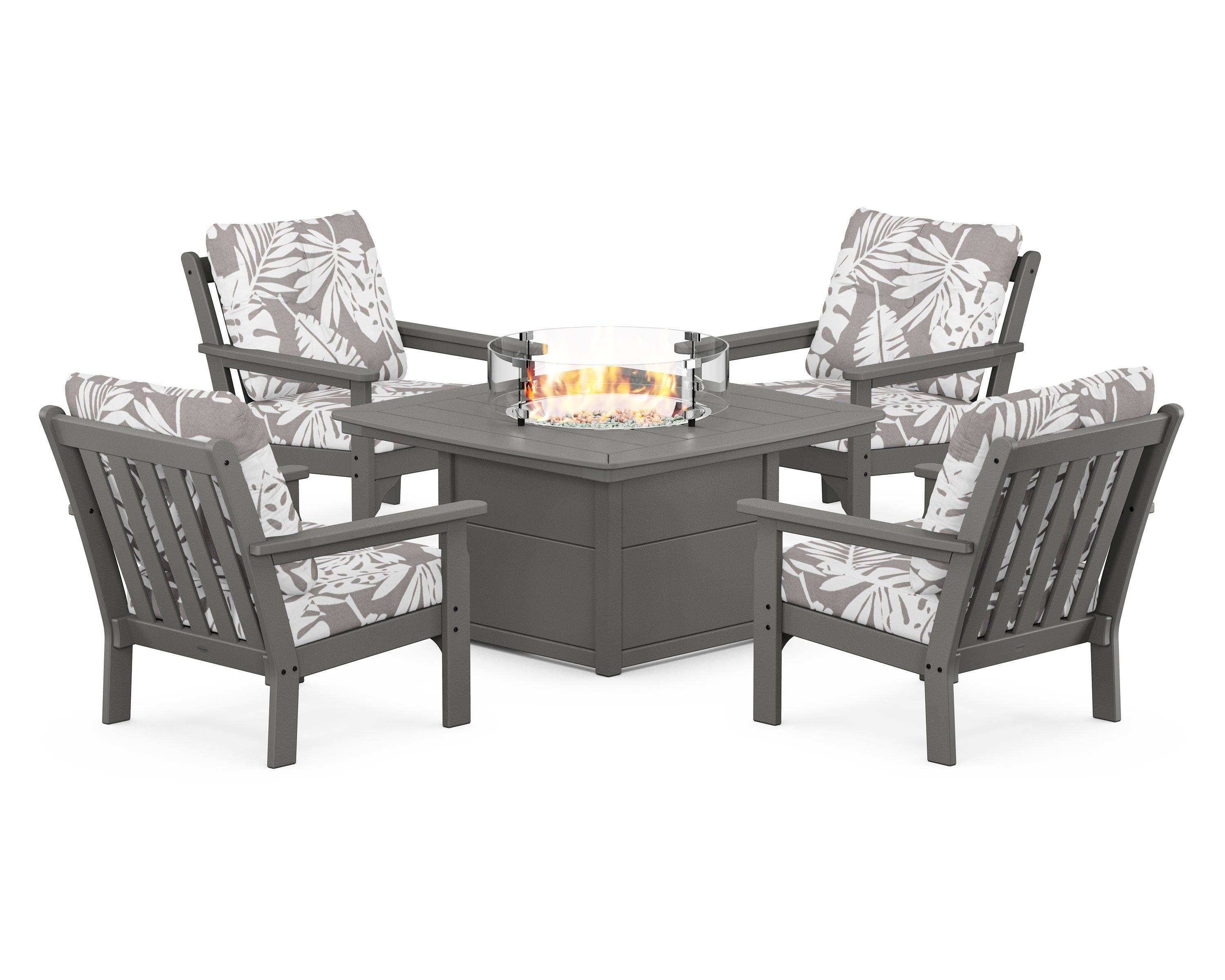 POLYWOOD Vineyard 5-Piece Conversation Set with Fire Pit Table