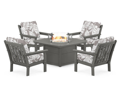 POLYWOOD Vineyard 5-Piece Conversation Set with Fire Pit Table