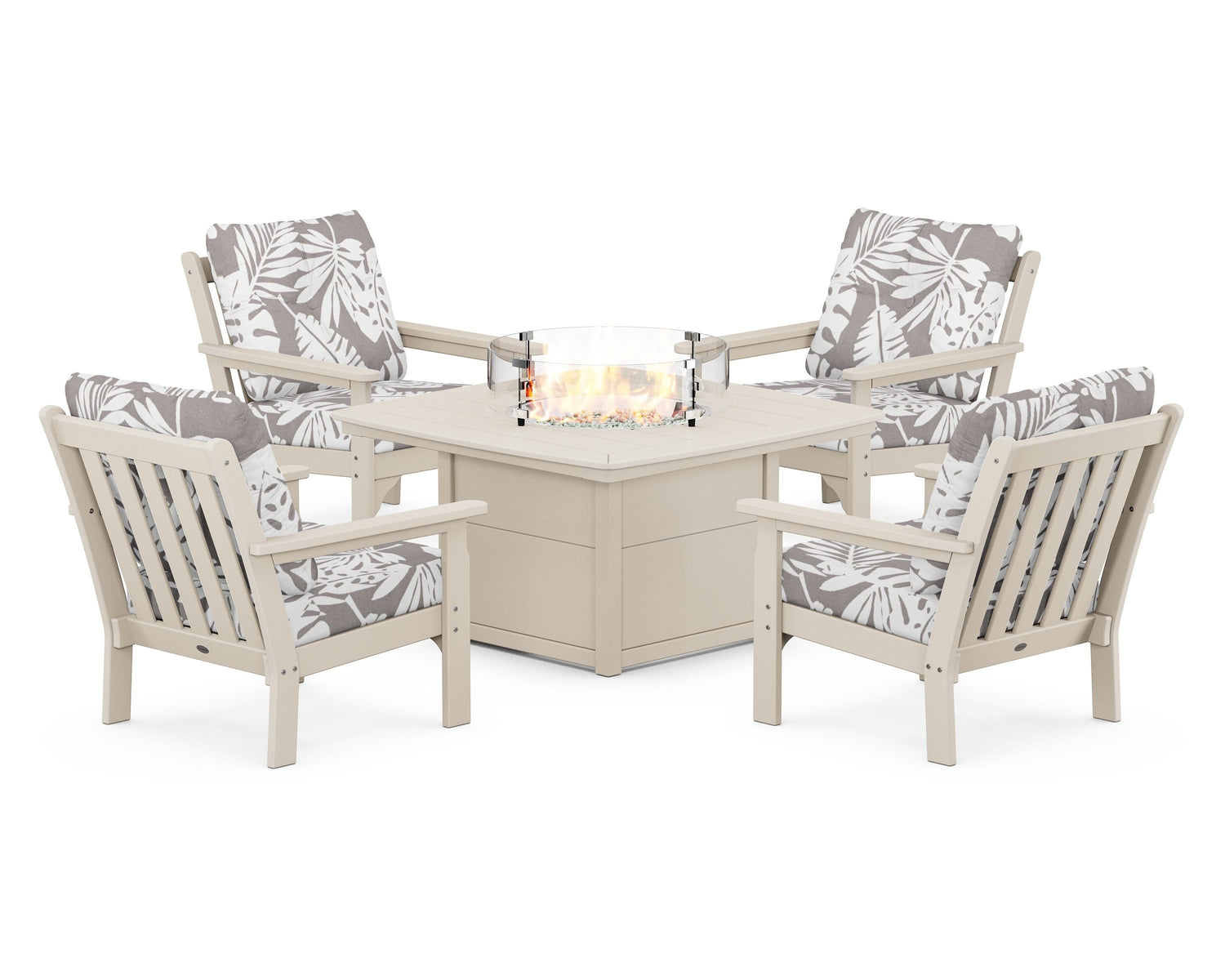 POLYWOOD Vineyard 5-Piece Conversation Set with Fire Pit Table