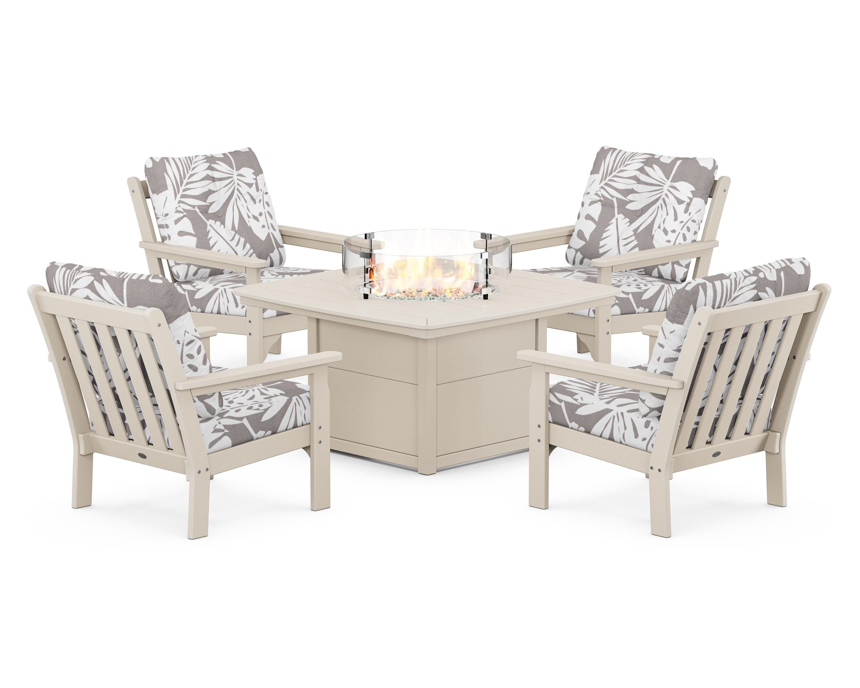POLYWOOD Vineyard 5-Piece Conversation Set with Fire Pit Table