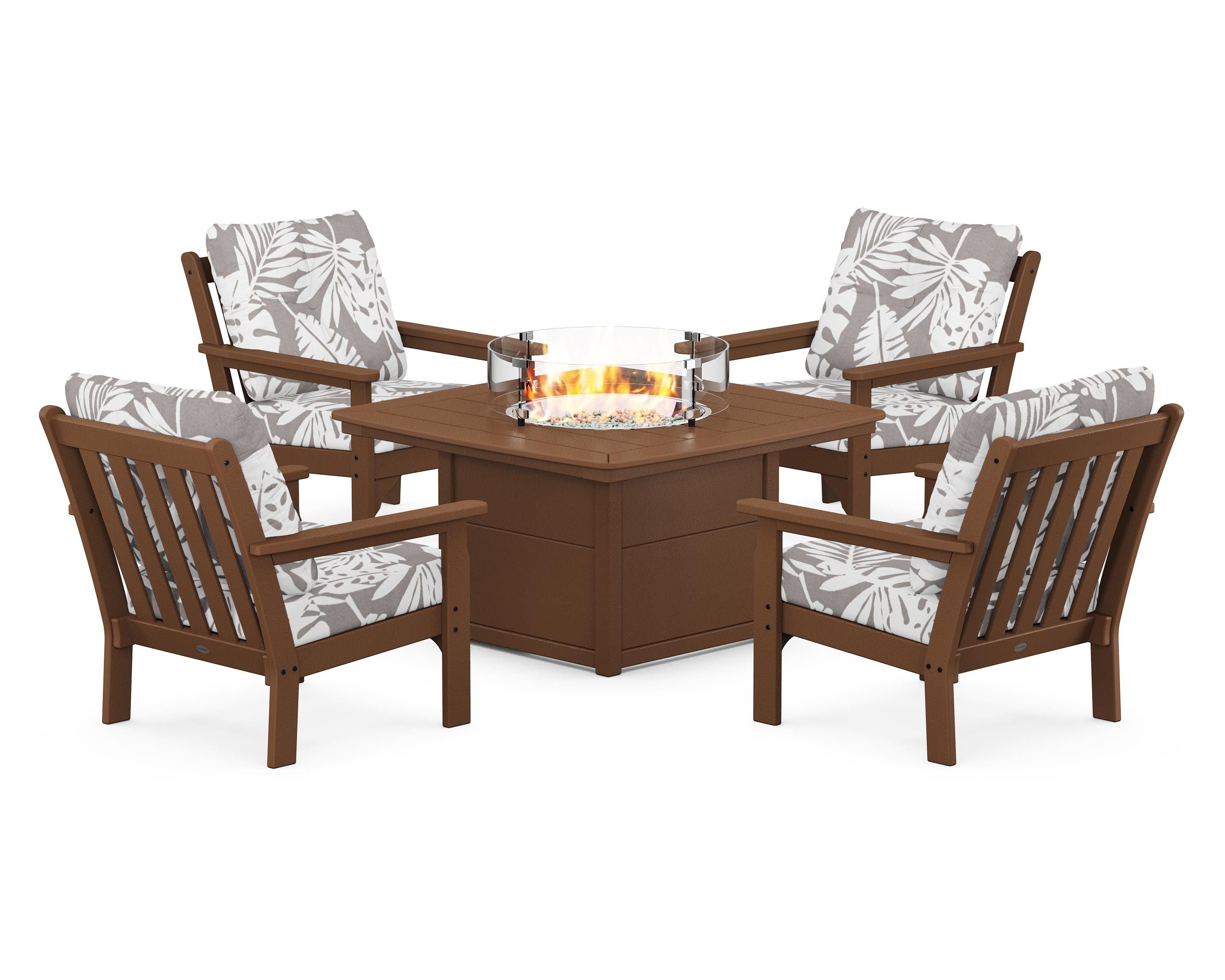 POLYWOOD Vineyard 5-Piece Conversation Set with Fire Pit Table