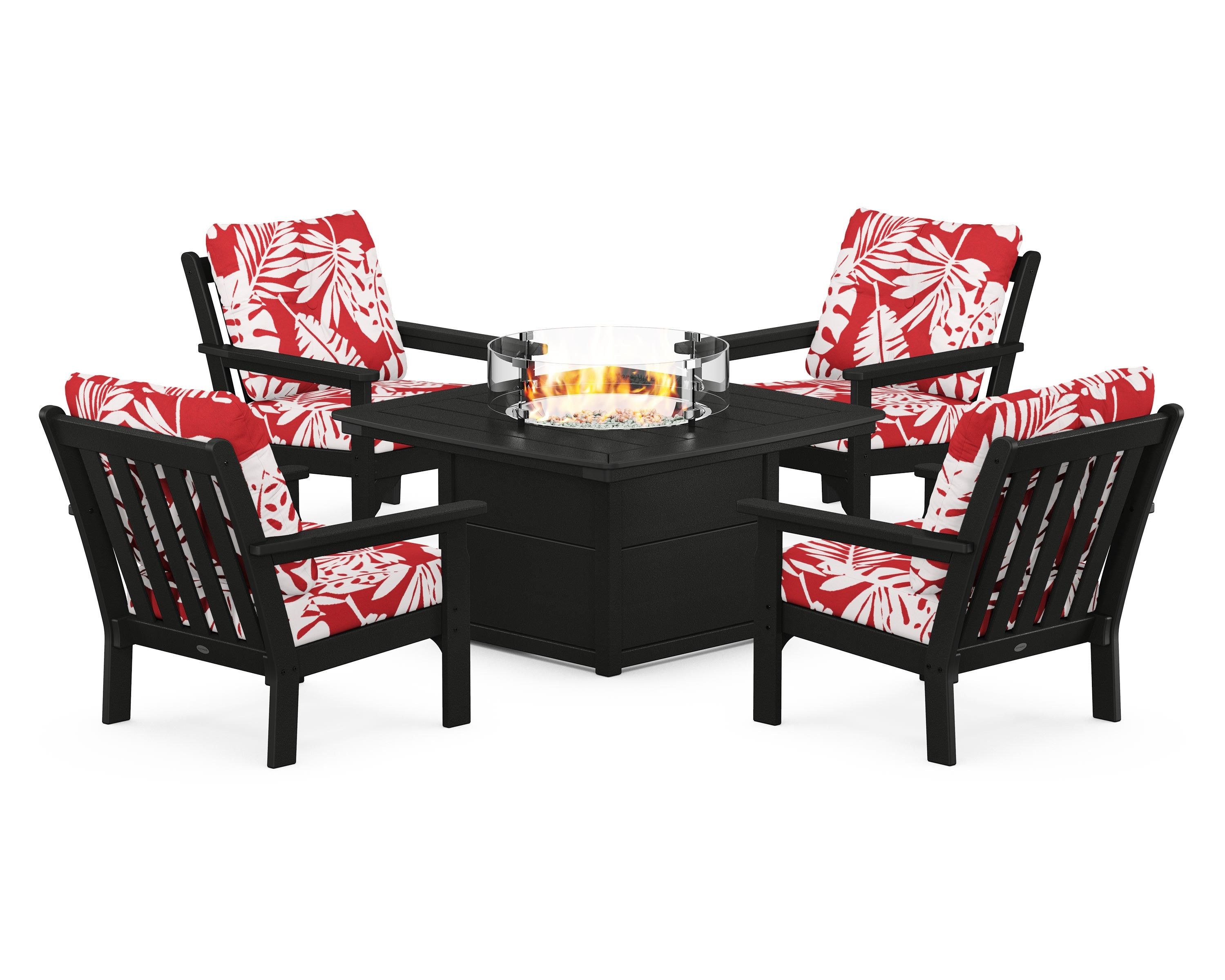POLYWOOD Vineyard 5-Piece Conversation Set with Fire Pit Table