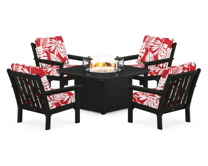 POLYWOOD Vineyard 5-Piece Conversation Set with Fire Pit Table