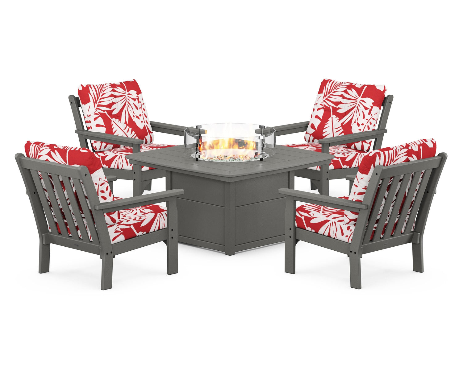 POLYWOOD Vineyard 5-Piece Conversation Set with Fire Pit Table