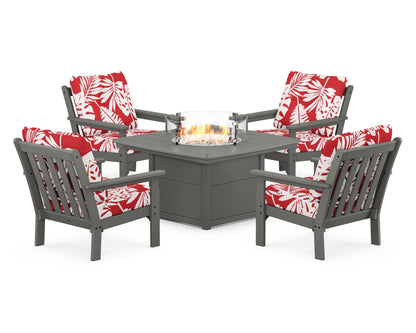 POLYWOOD Vineyard 5-Piece Conversation Set with Fire Pit Table