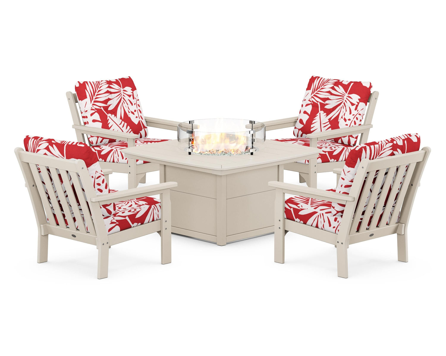 POLYWOOD Vineyard 5-Piece Conversation Set with Fire Pit Table