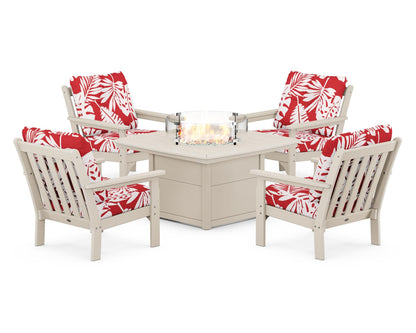 POLYWOOD Vineyard 5-Piece Conversation Set with Fire Pit Table