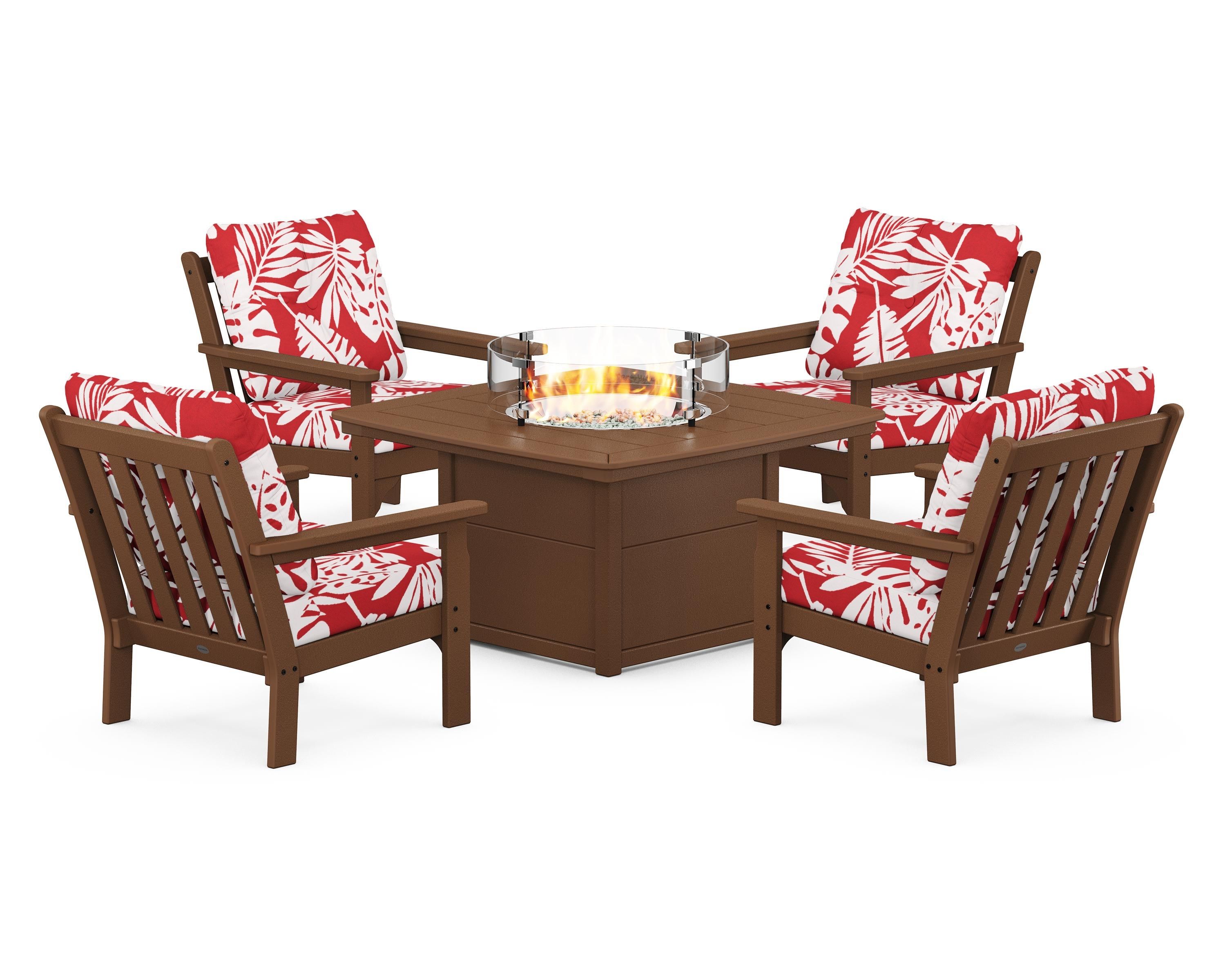 POLYWOOD Vineyard 5-Piece Conversation Set with Fire Pit Table