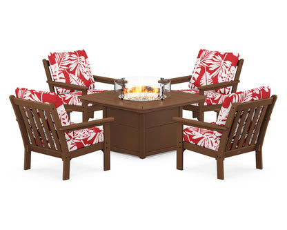 POLYWOOD Vineyard 5-Piece Conversation Set with Fire Pit Table